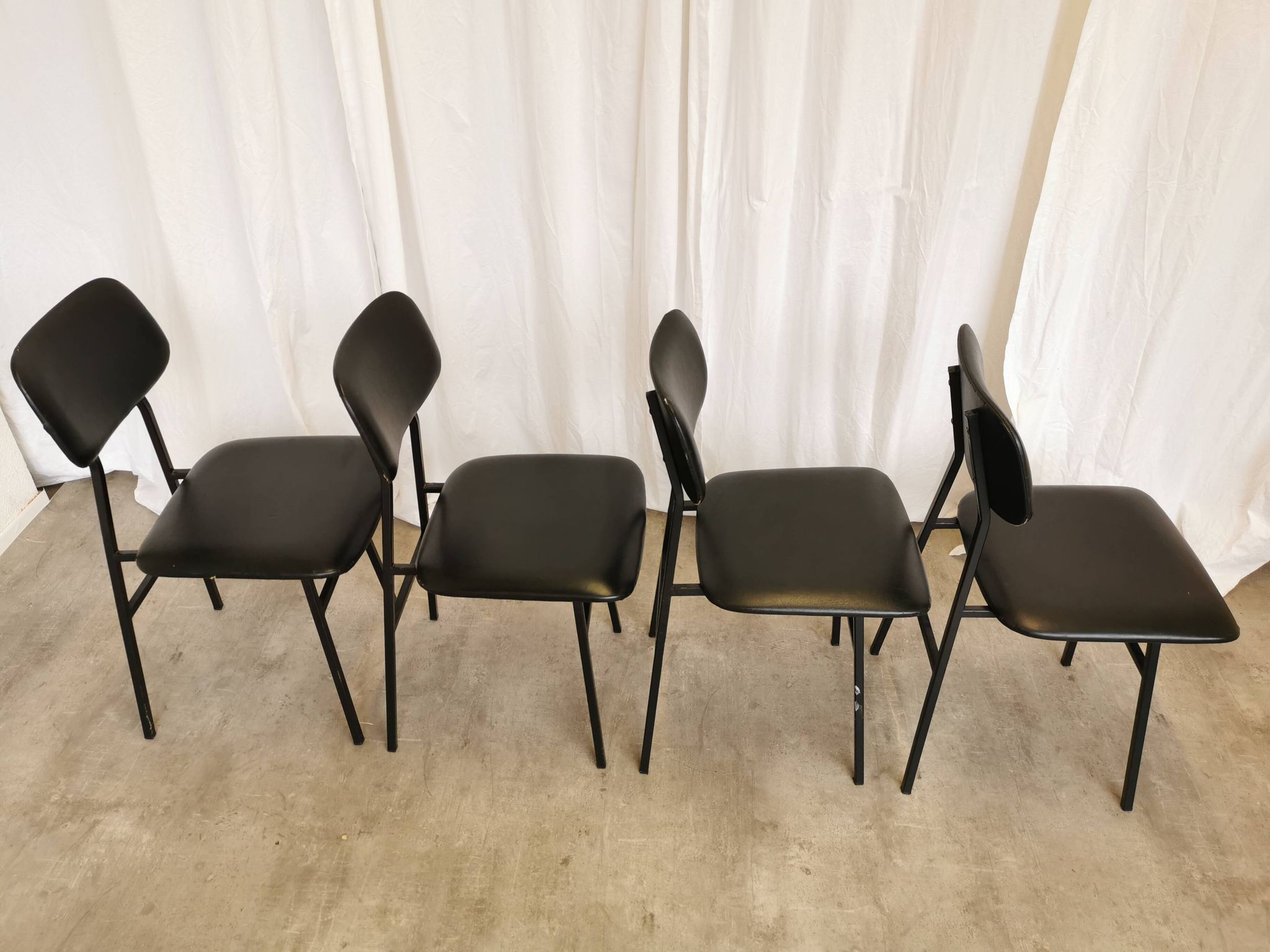 SET of 4 Vintage School Chairs /Black Leather / STOL Kamnik 80s Yugoslavia