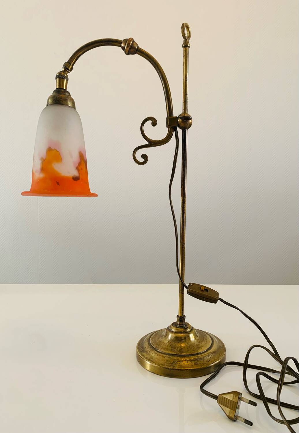 Antique desk lamp - Tulip glass paste signed Muller Frères