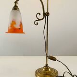 Lampe de bureau ancienne - Tulipe pâte de verre signé Muller Frères