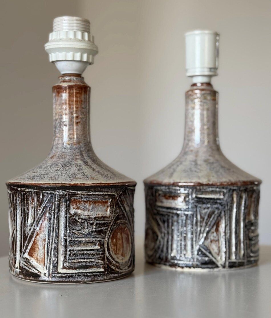 Vintage stoneware table lamps by Jette Hellerøe for Axella, 1960s, set of 2