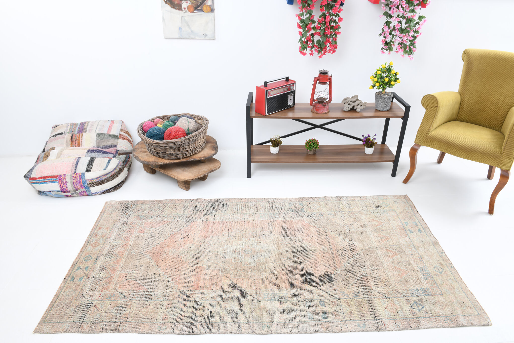 Turkish vintage area rug 221x112cm