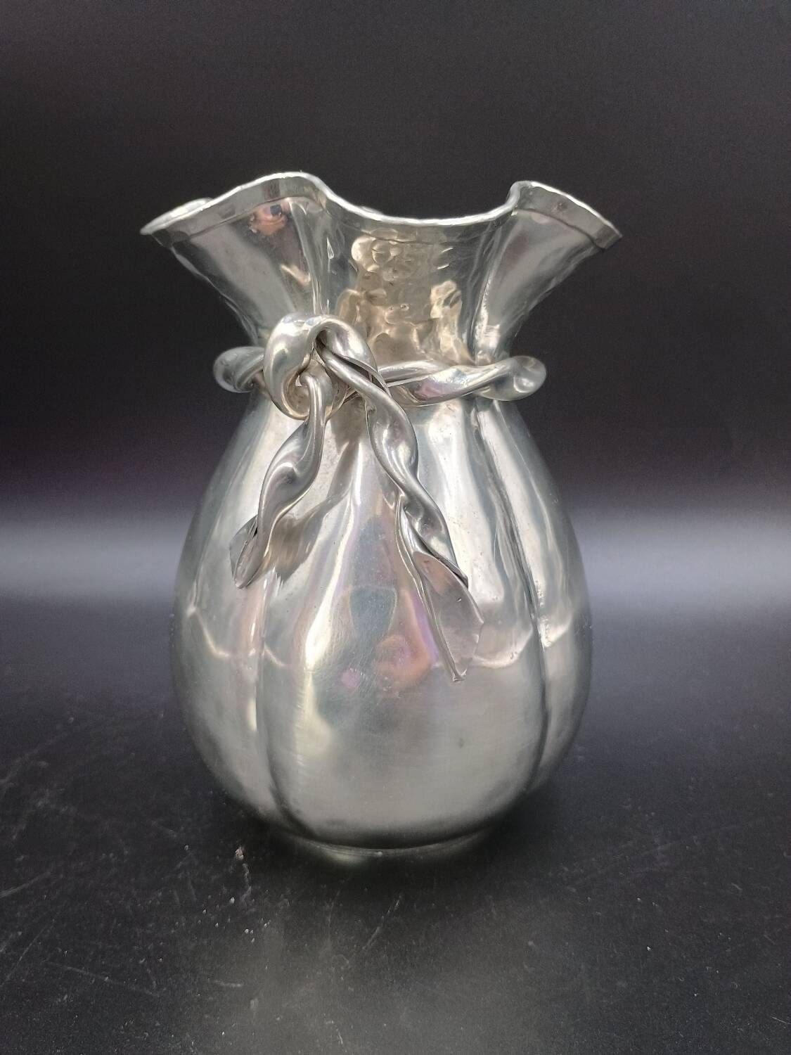 Jean Goardere Silver-plated 95% pewter vase, Art Deco period, circa 1940