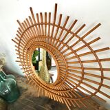 Sun mirror in rattan made in 1960