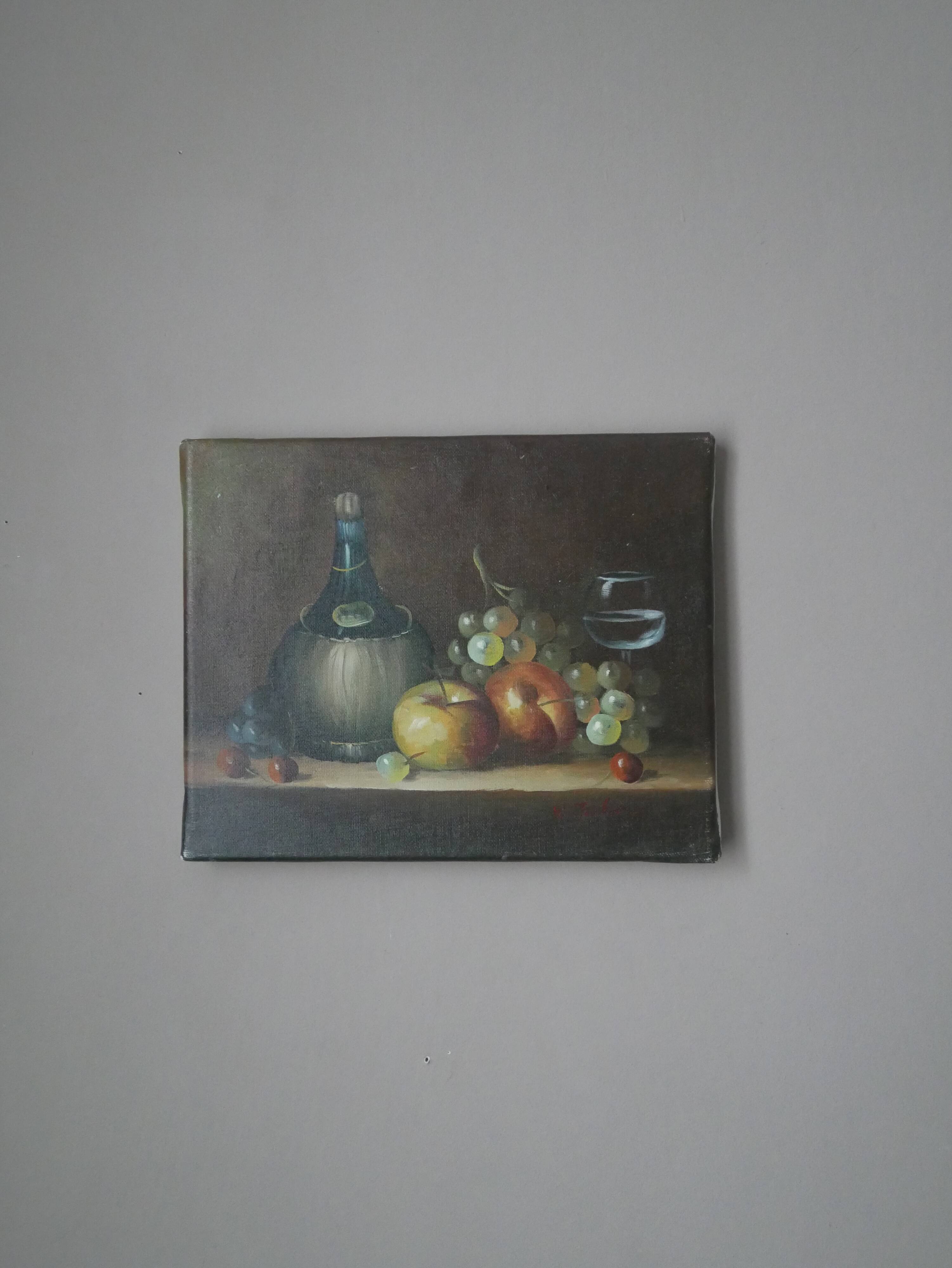 Old oil painting on canvas still life W. Jenkins countryside decoration