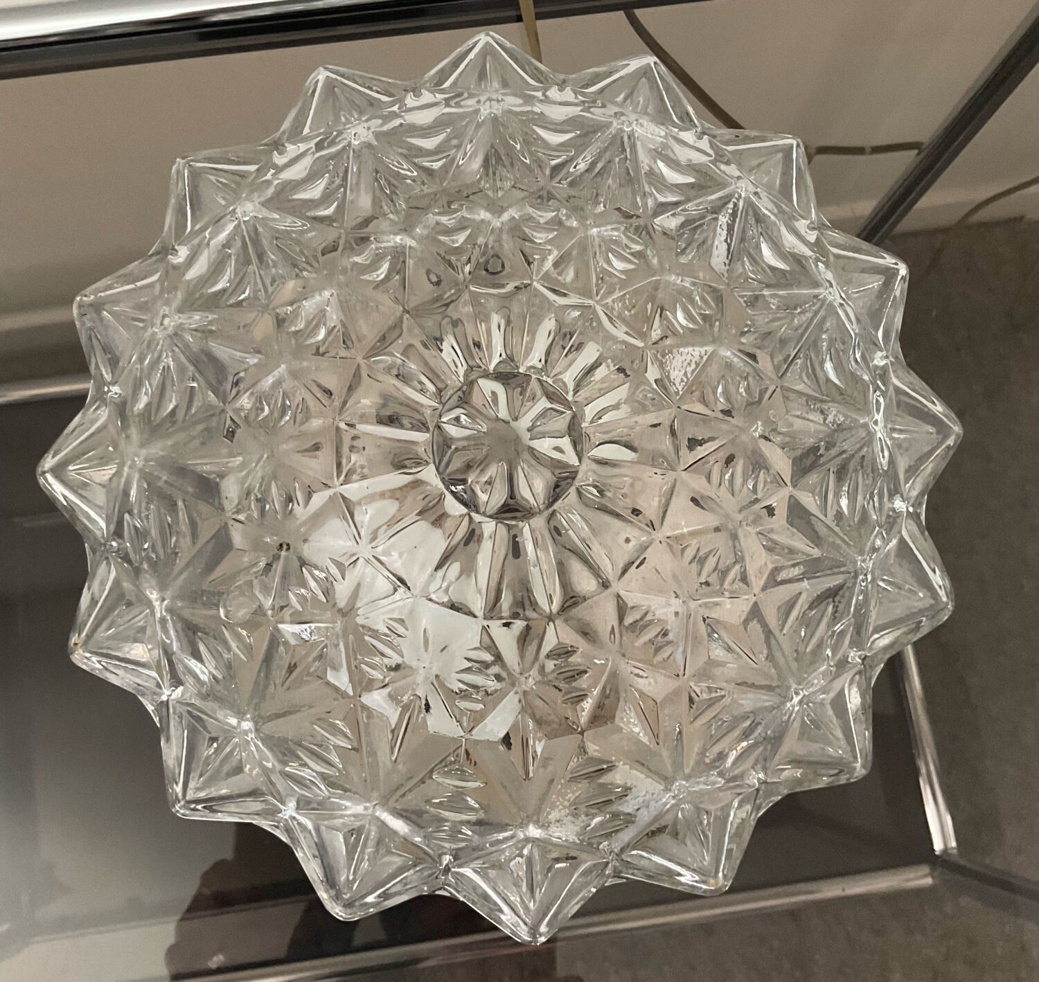Vintage cast glass ceiling lamp 70s