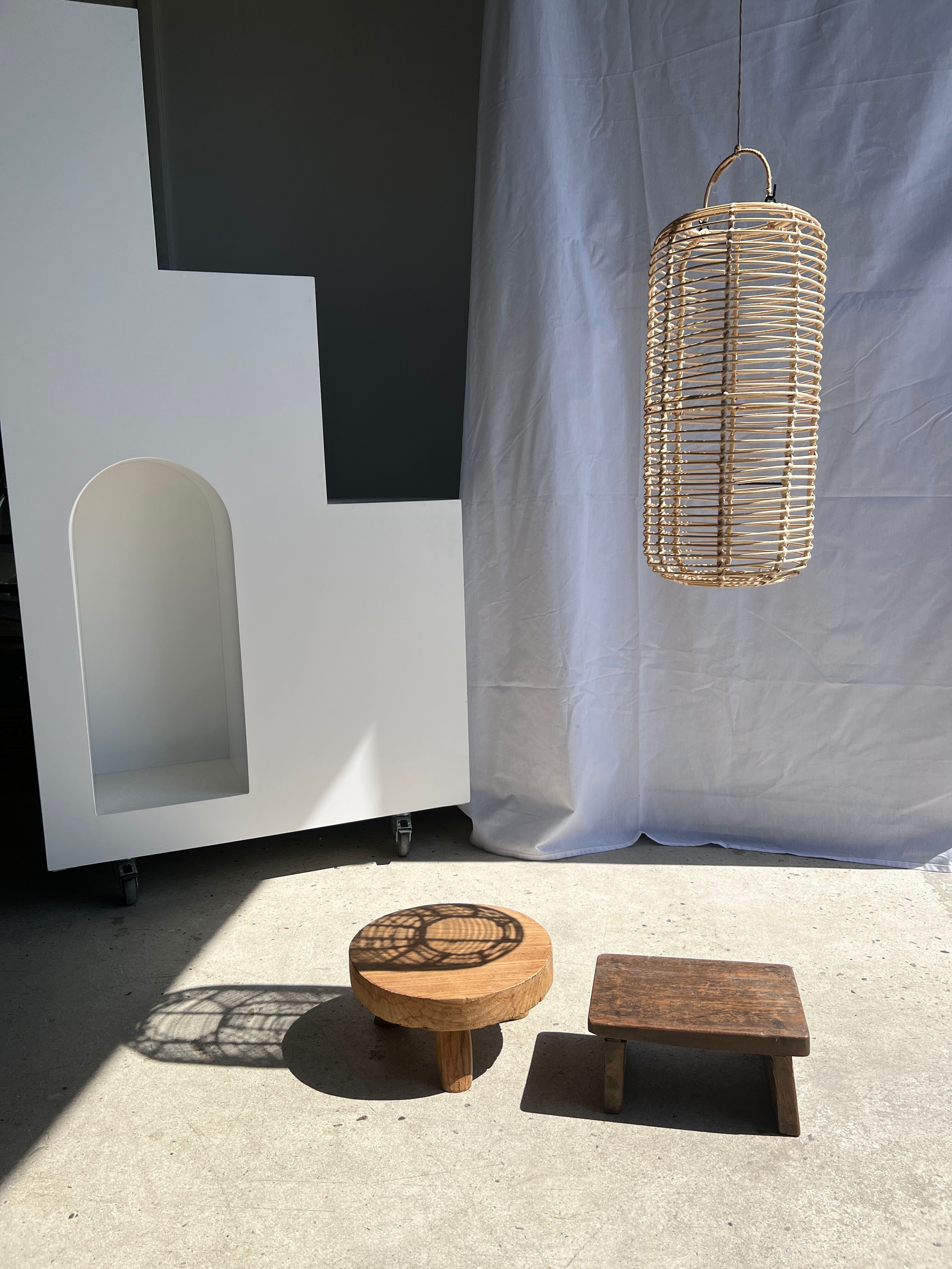 Large lantern-shaped rattan pendant lamp H50 D24