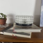 Vintage 1970s round wall light ceiling fixture with transparent glass.