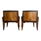 Pair of Art Deco bedside tables in wood and black marble
