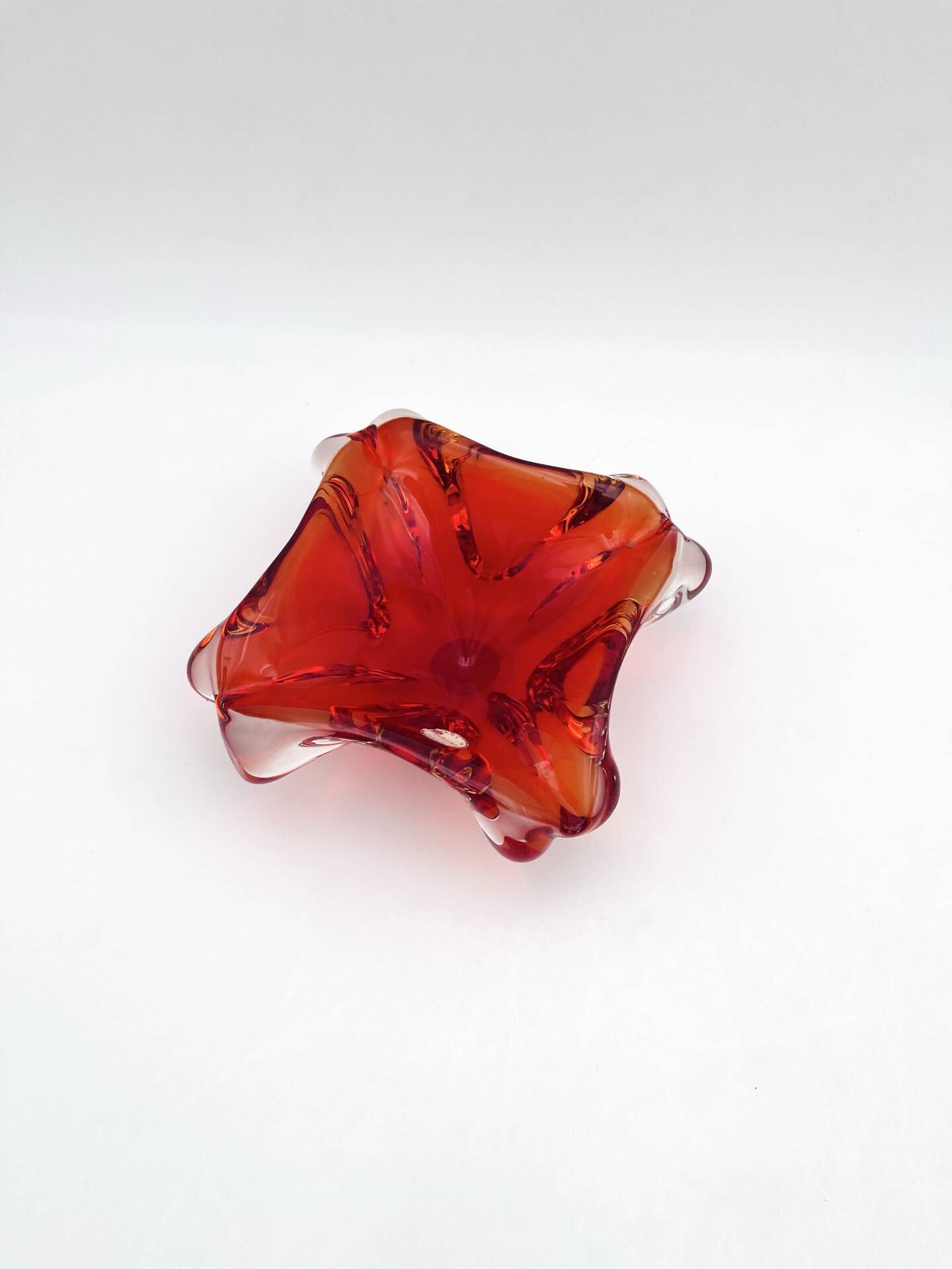 Flavio Poli Seguso Sommerso Red Amber Vintage 60s Art Glass Ashtray