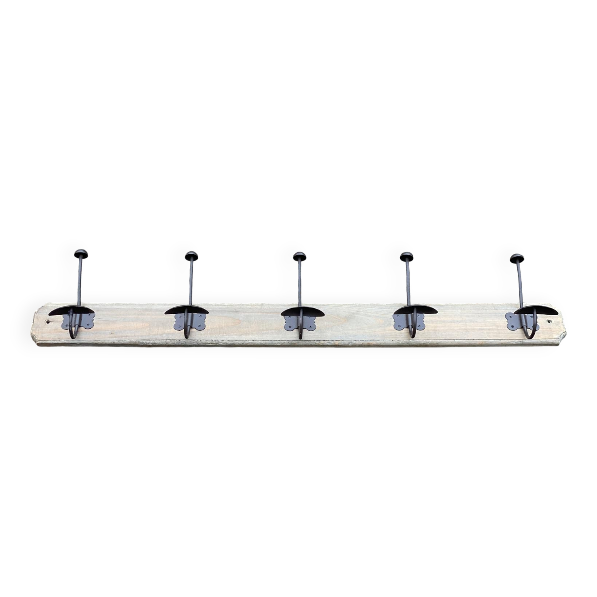 Solid wood and steel coat rack with 5 hooks