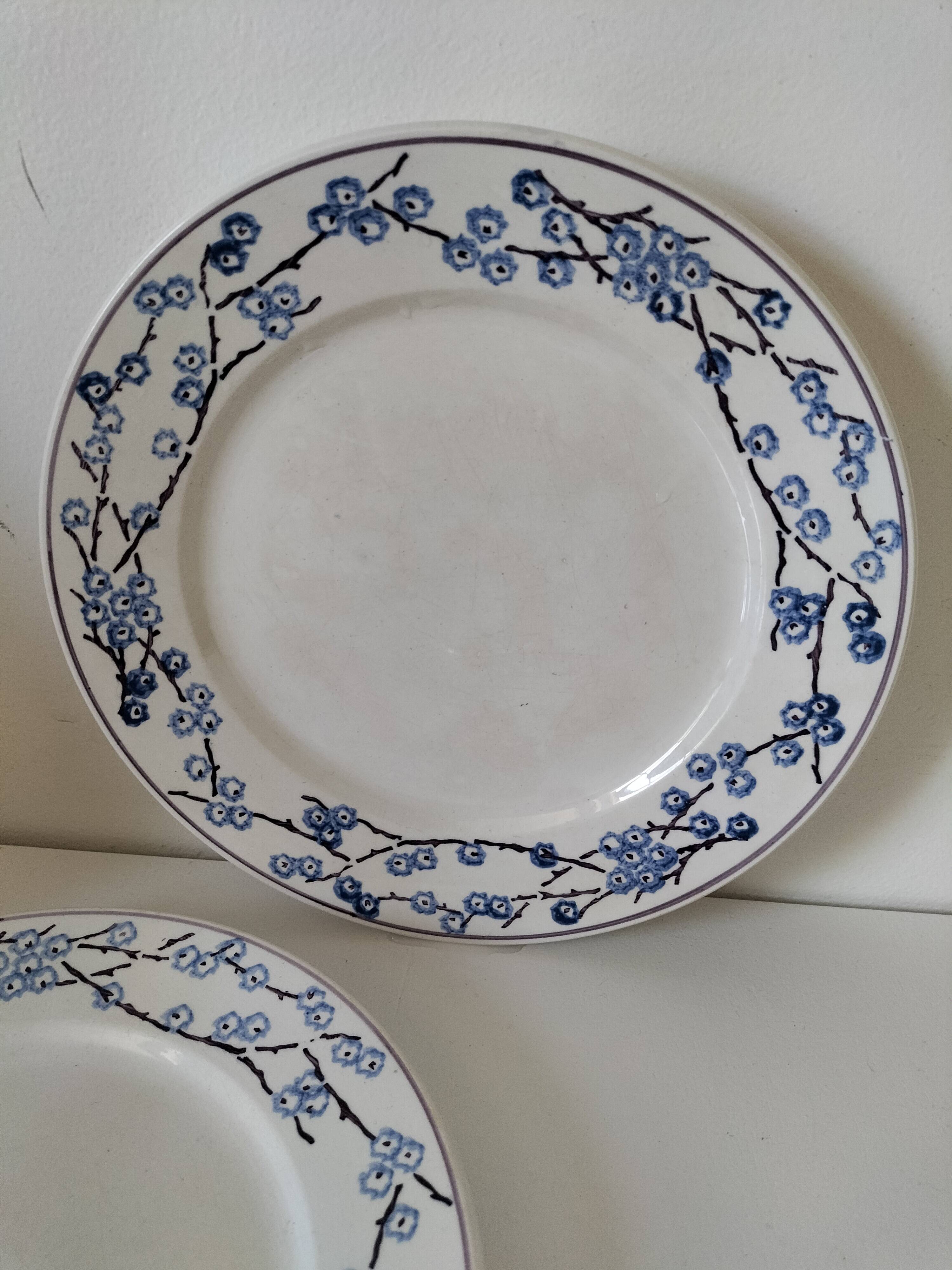 3 assiettes plates Digoin Sarreguemines modèle Pêcher