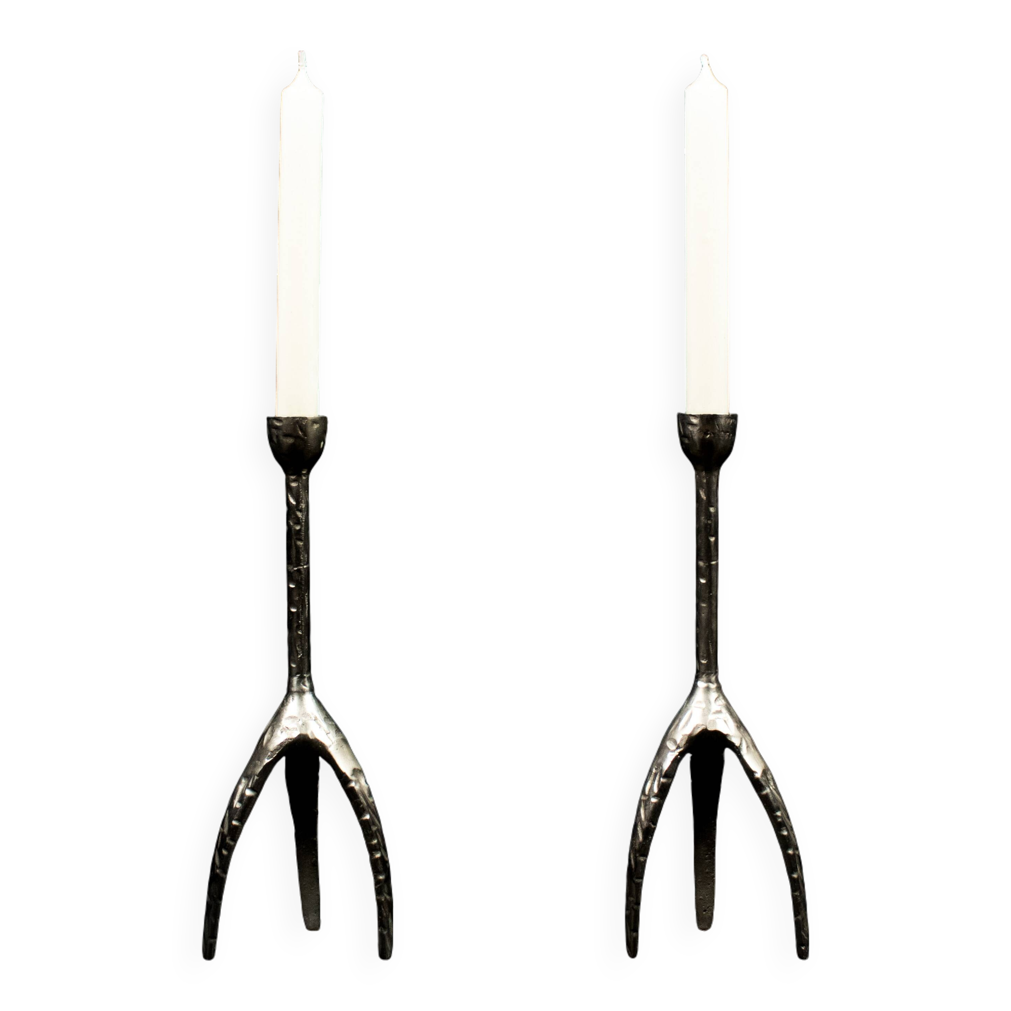 Vintage design hammered brutalist candle holders