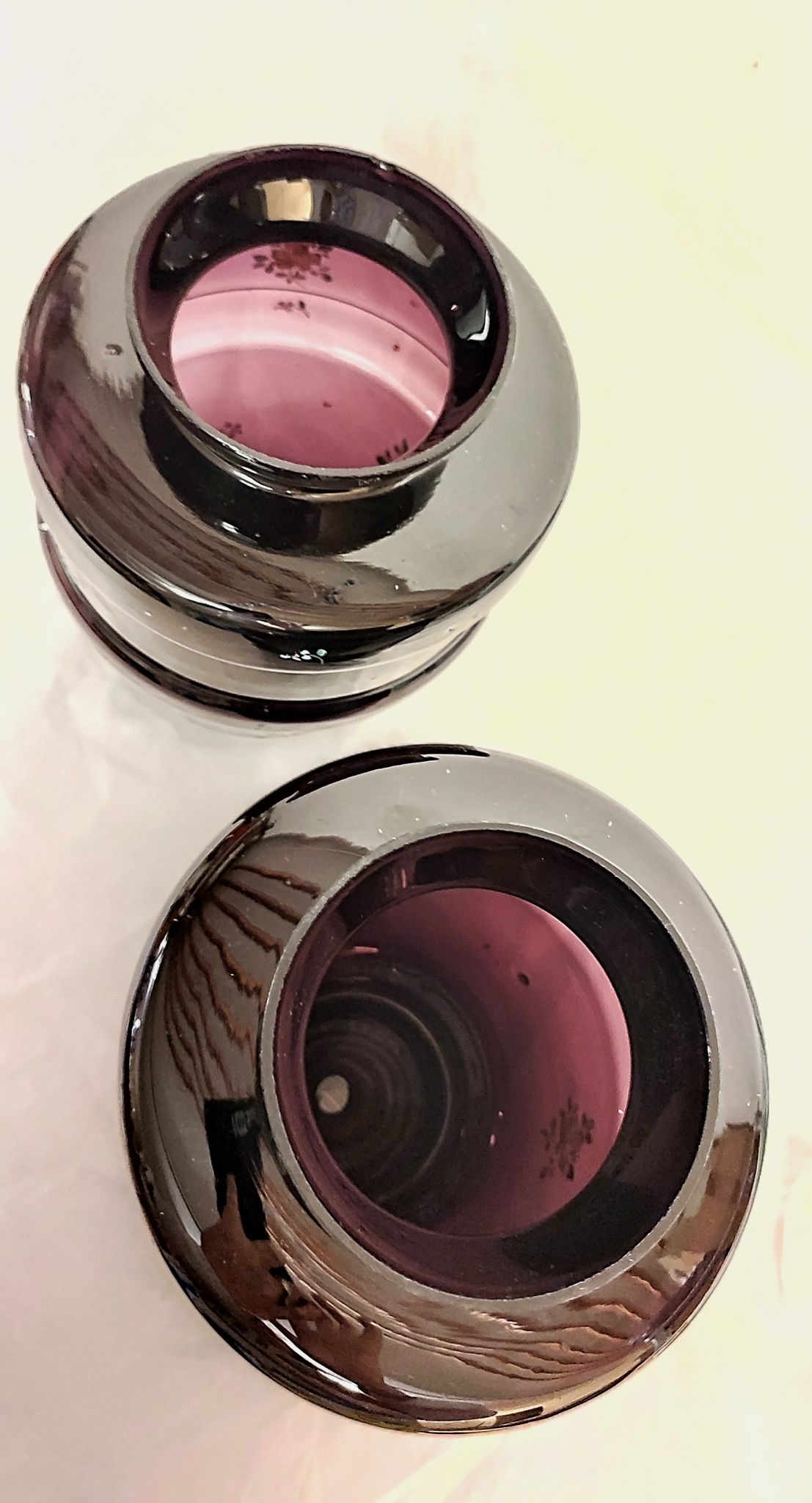 Pair of painted glass vases, France, 1940