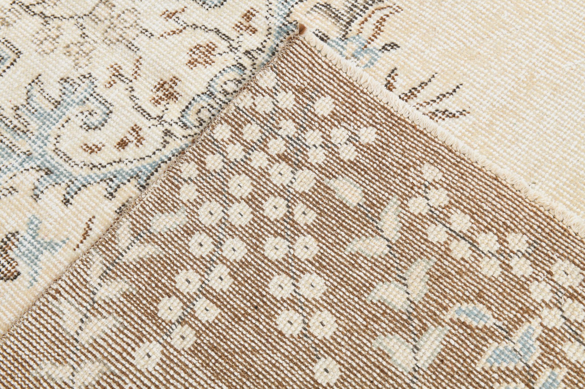 Handmade beige & brown floral  vintage rug