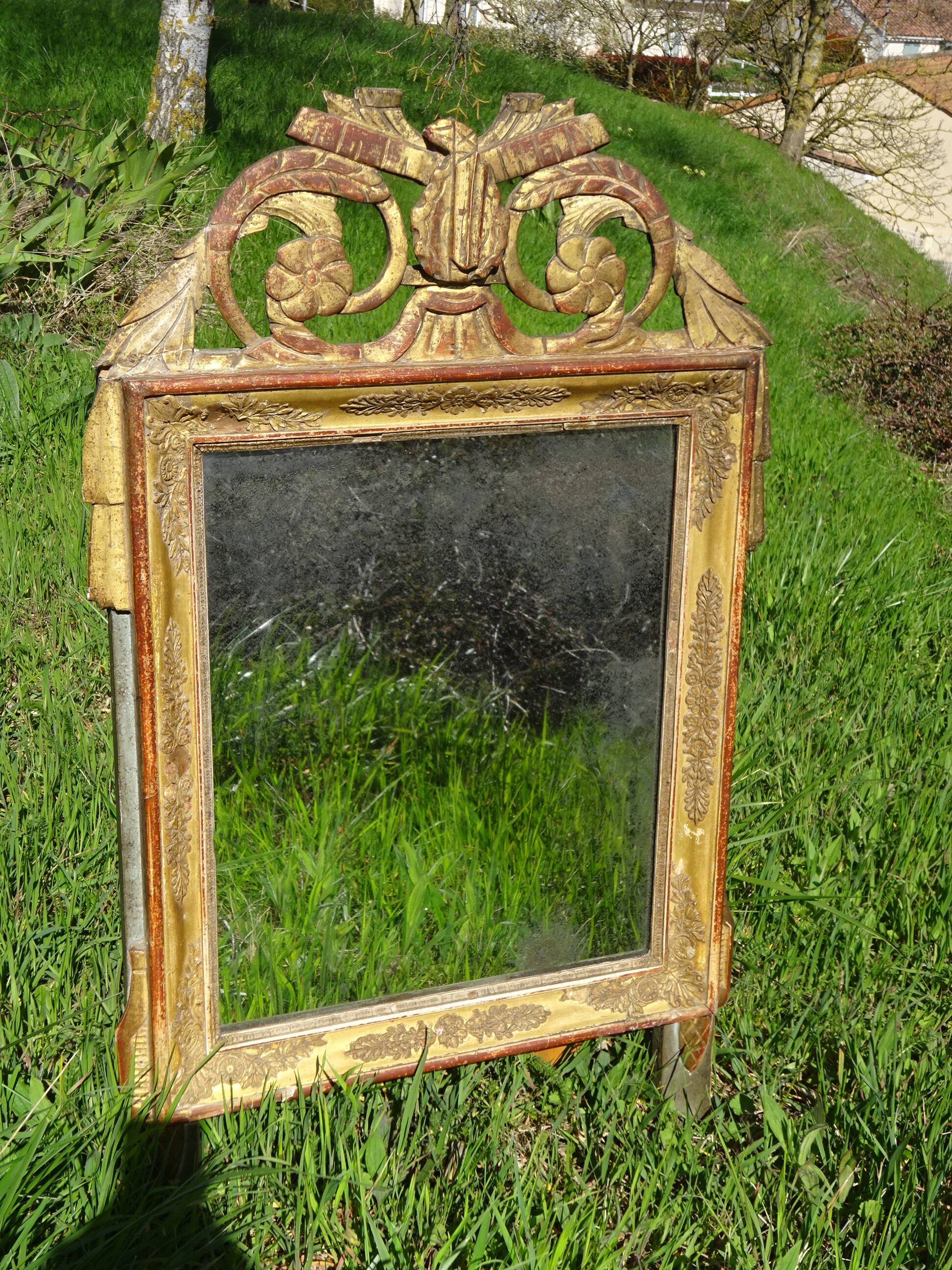 Antique mercury mirror, Louis XVI style gilded frame, 84x50cm