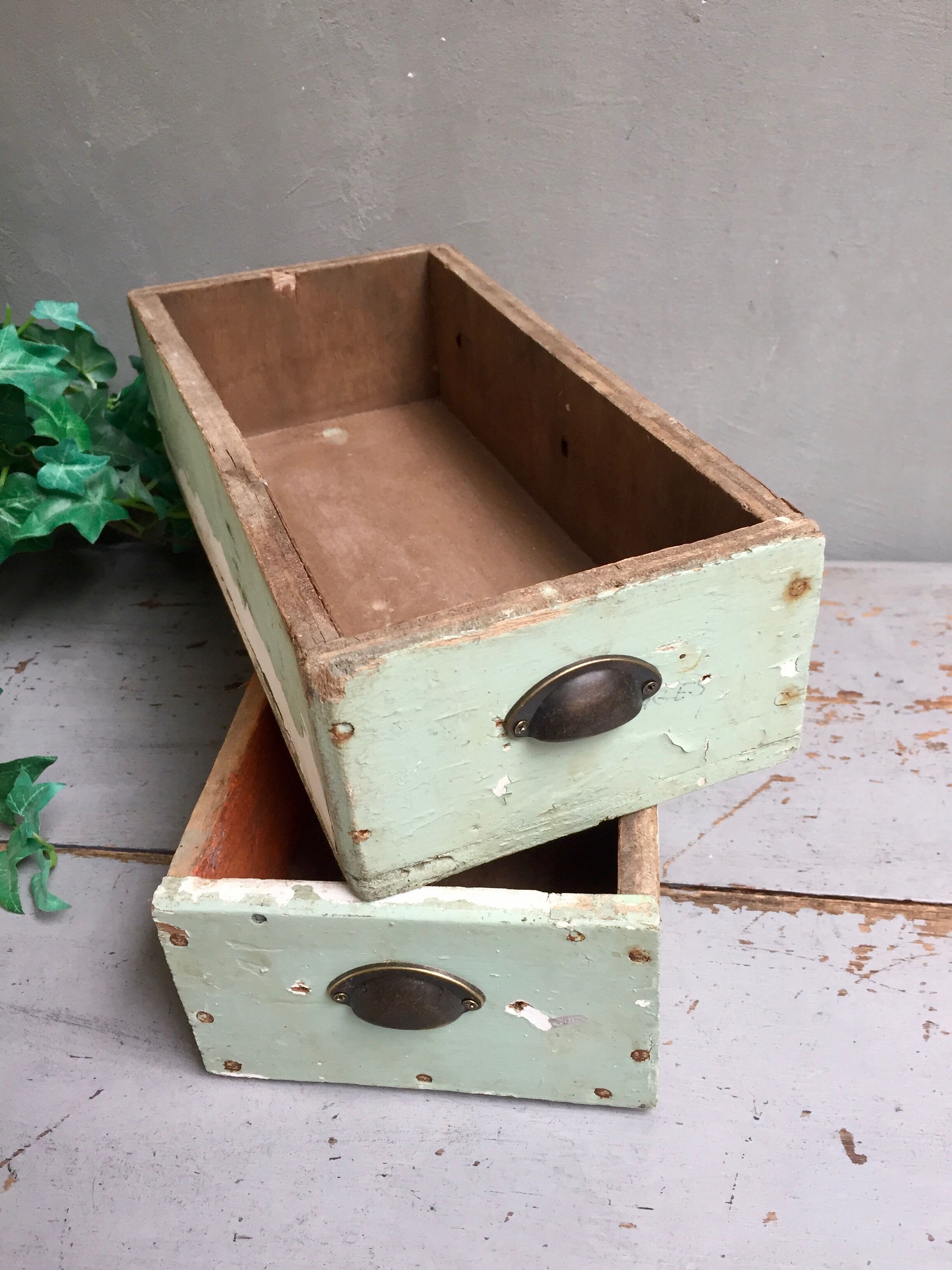 Lot of 2 trendy Wabi Sabi workshop drawers
