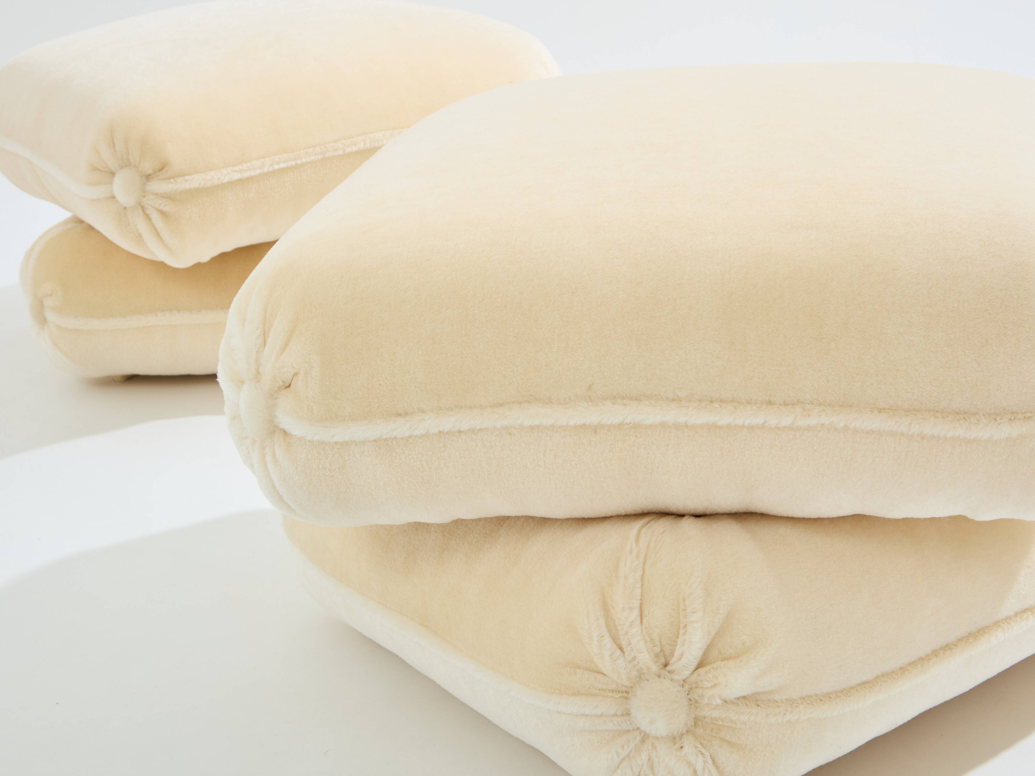 Jacques Charpentier pair of mohair velvet pouffes 1970