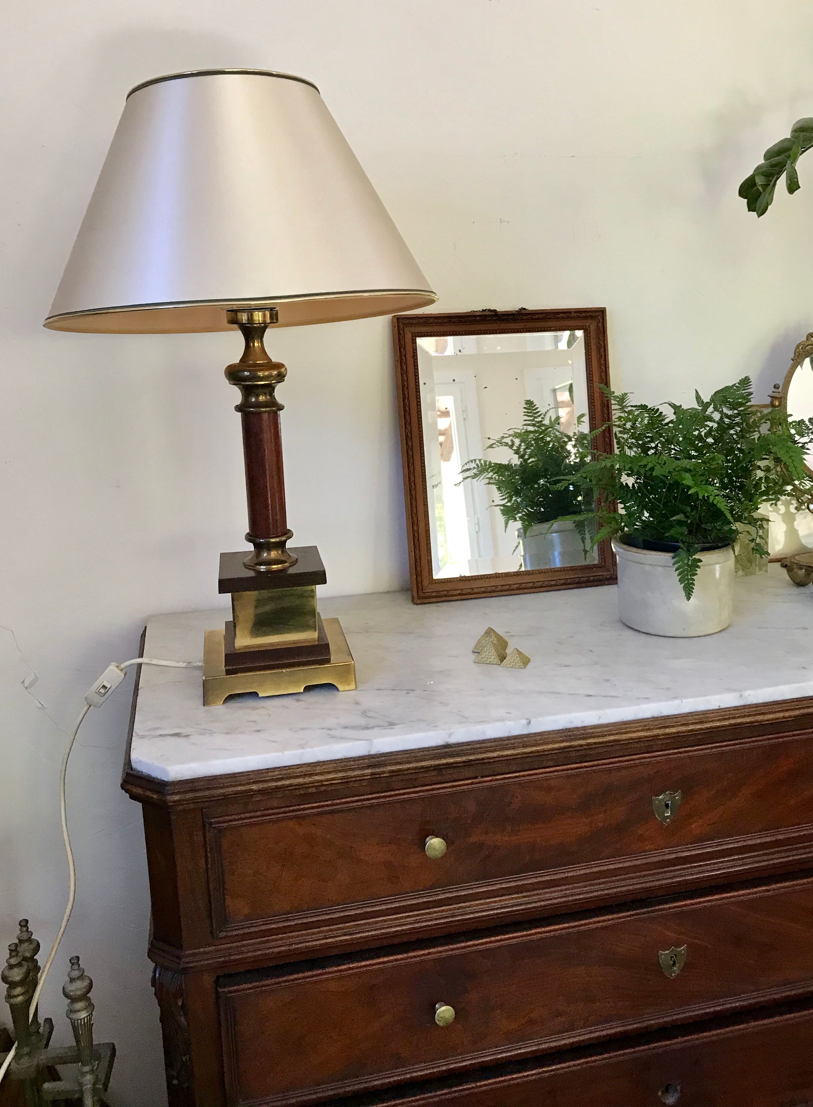 Vintage wood and brass lamp