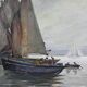 Painting "Sailboats on Calm Sea", oil on canvas, signed C. Bustad – 1928