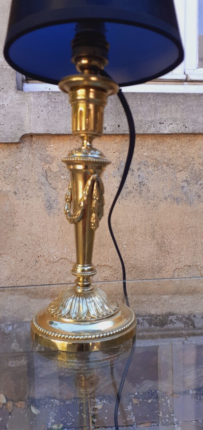 19th Century Bronze Candlestick Lamp Base In Louis XVI Style