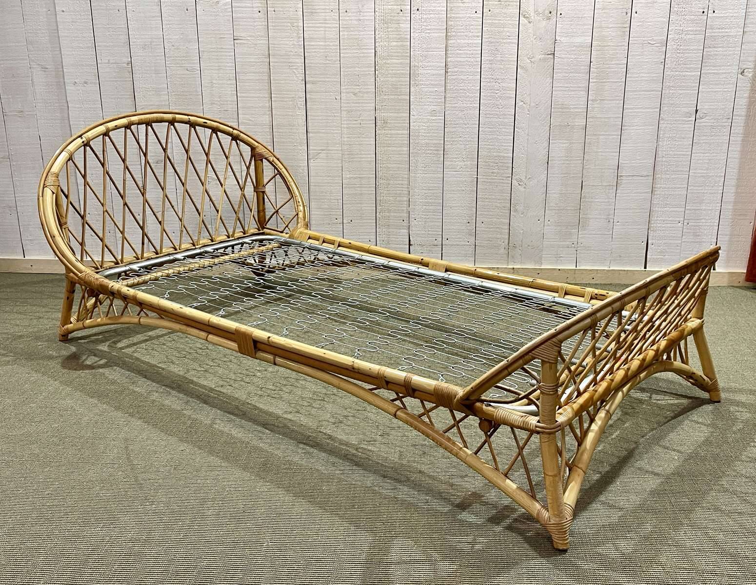 1960s rattan bed with metal base