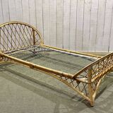 1960s rattan bed with metal base