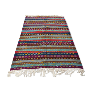 tapis kilim marocain rayé, en laine multicolore, berbère en laine - 213x154cm