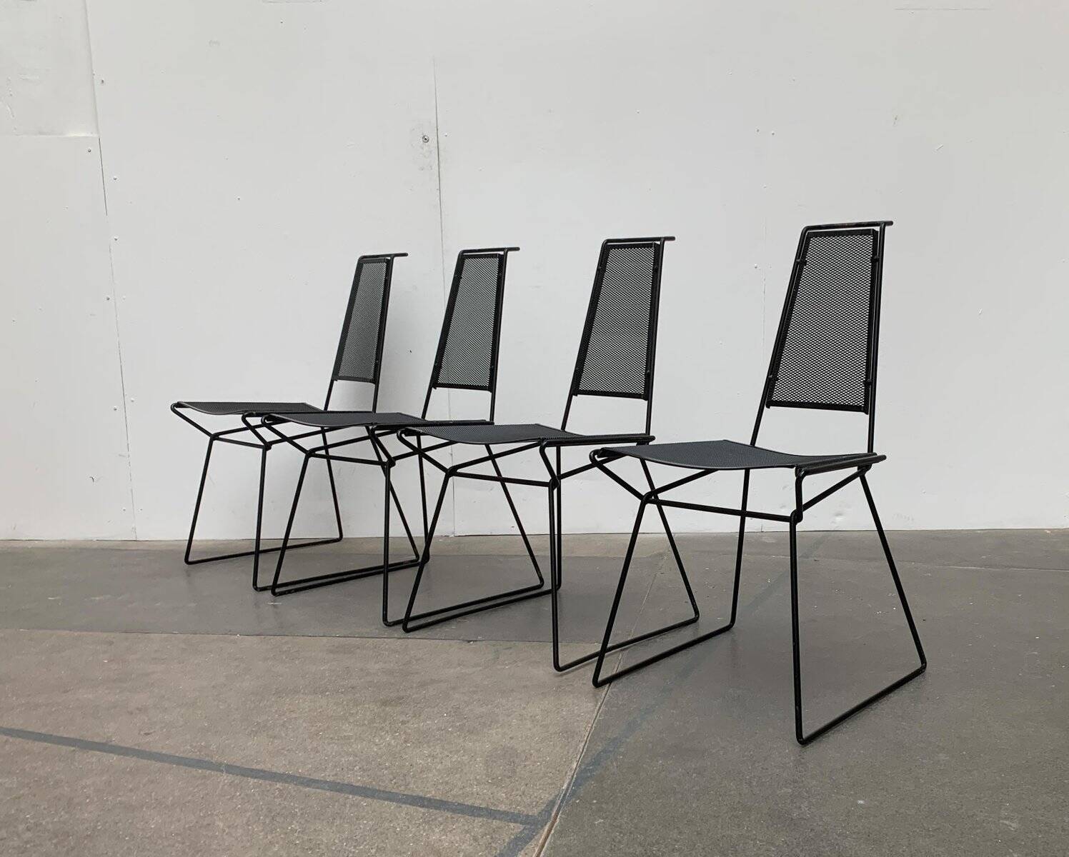 Set of vintage postmodern metal accent chairs by Rolf Rahmlow, 1980s.