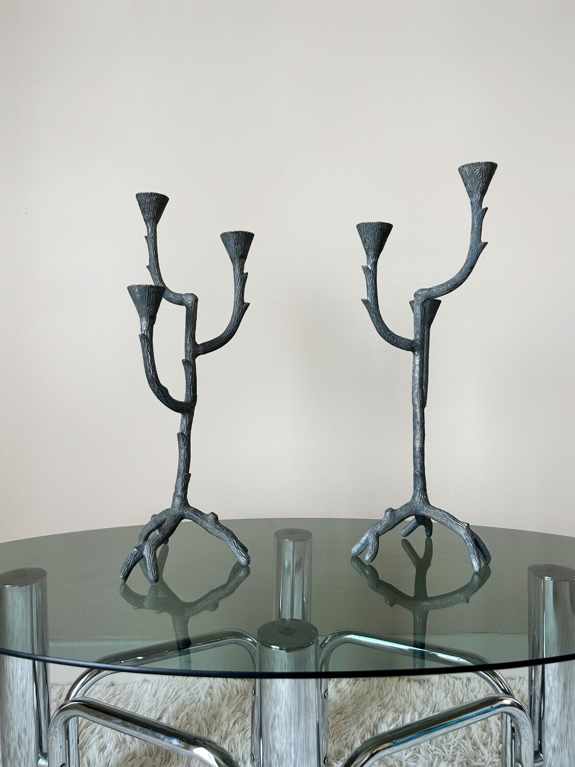 70s aluminum design candlesticks