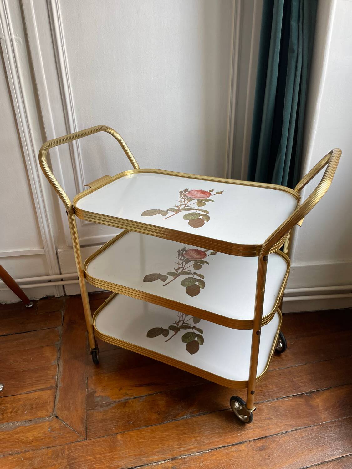 Golden trolley on wheels