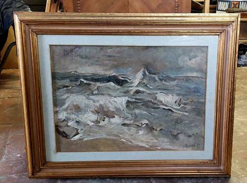 Giuseppe MANFREDI (1934 - 1987) Marina Painting Oil on Canvas 70 X 50