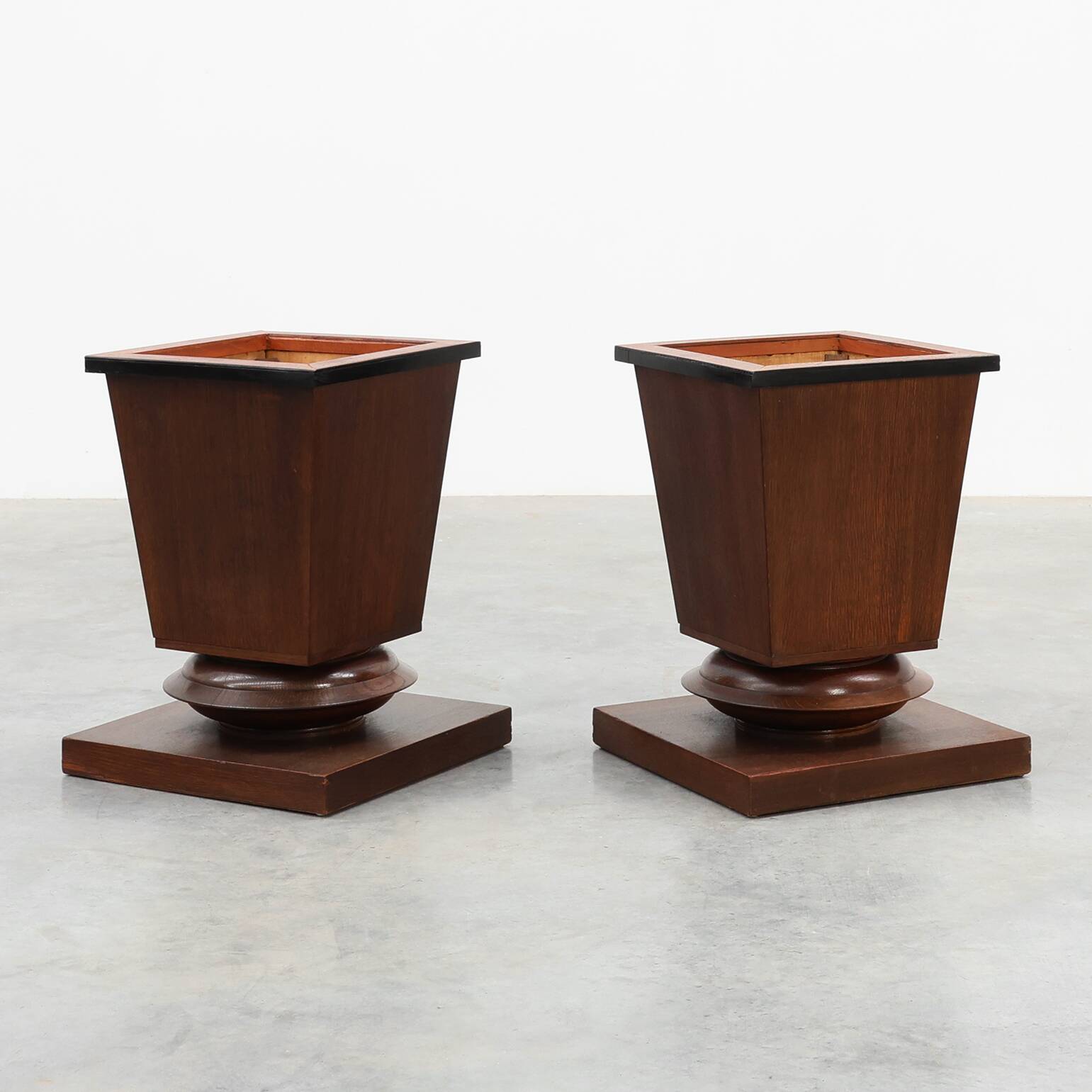 Pair large Art Deco geometric square oak planters, France 1930s