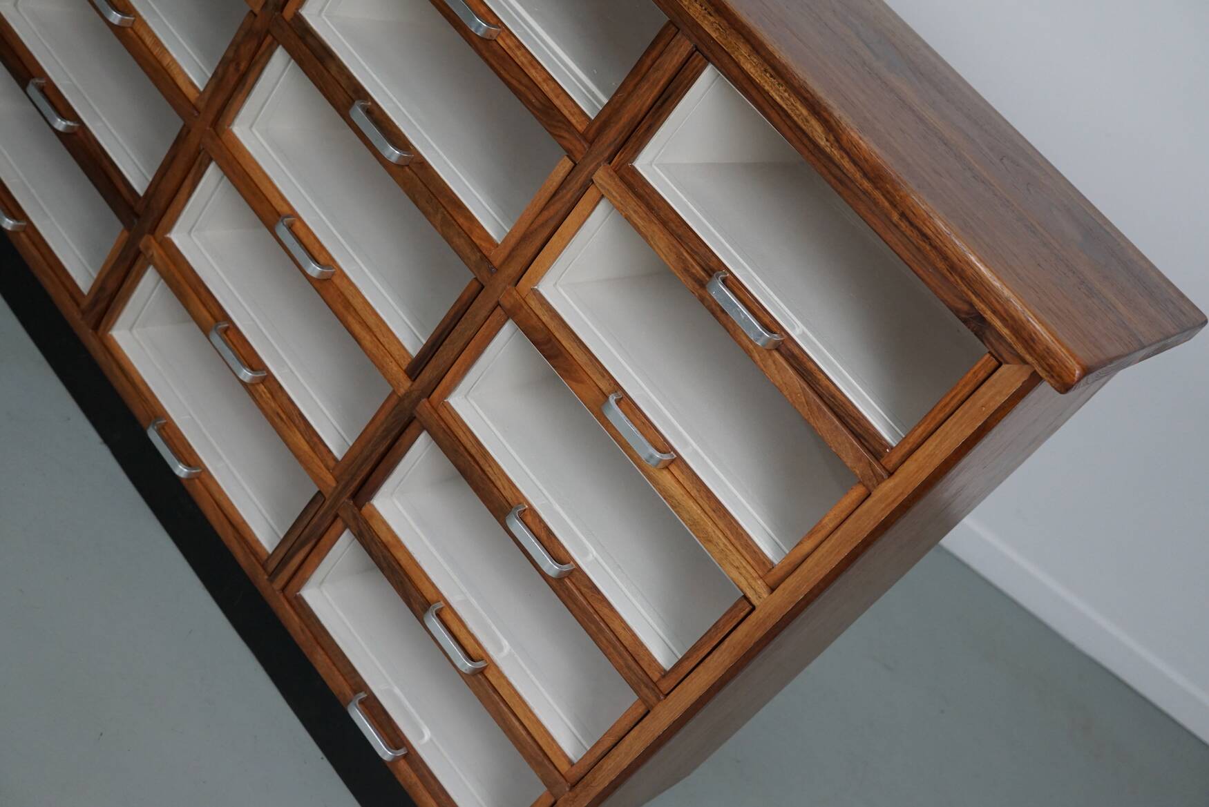 Vintage Dutch Walnut Haberdashery Shop Cabinet / Vitrine, 1950s