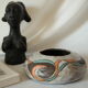 Modernist Raku bowl vase with glaze effect, signed.