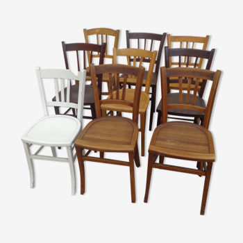 Set of 9 mismatched bistro chairs