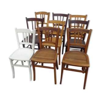 Set of 9 mismatched bistro chairs