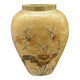 Vase, oblong shape, solid brass, bronze color, cloisonné enamel, floral decoration, flower, orange
