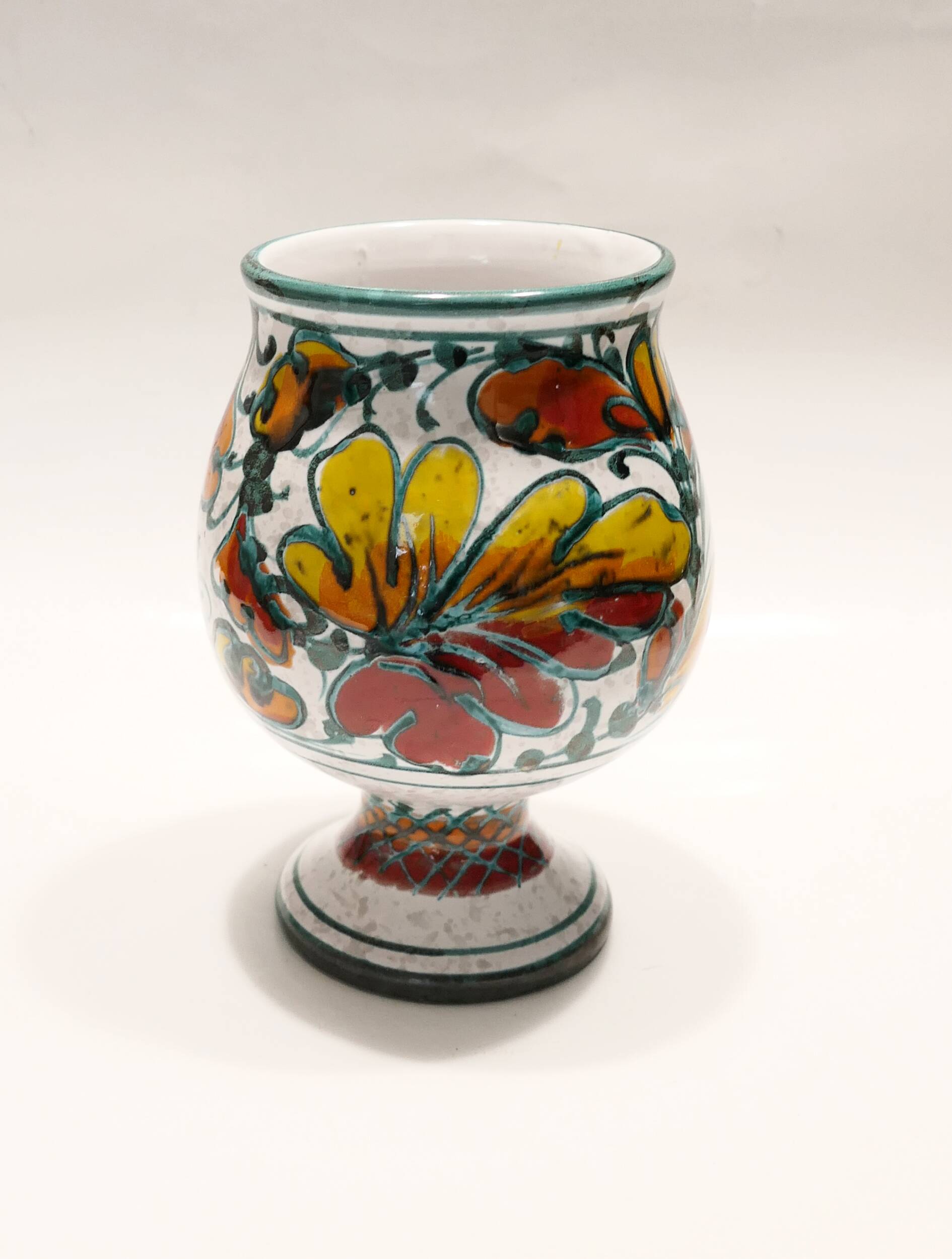 ceramic vase or footed bowl with floral decoration Italy 1960s