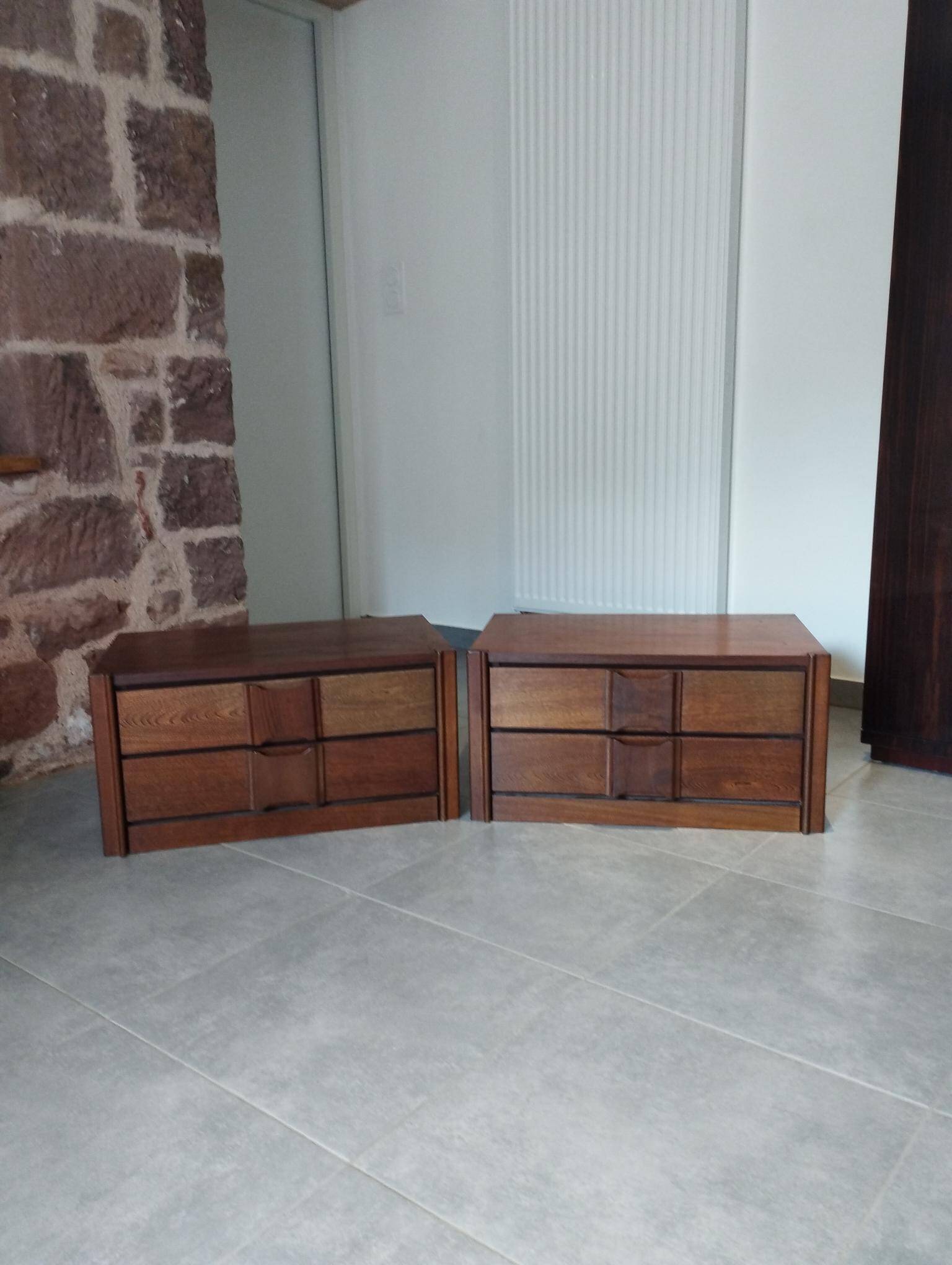 Pair of vintage Scandinavian design modules, bedside table, chest of drawers, sideboard, table.