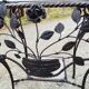 Table guéridon console sellette en fer forgé à décor de rose verre
