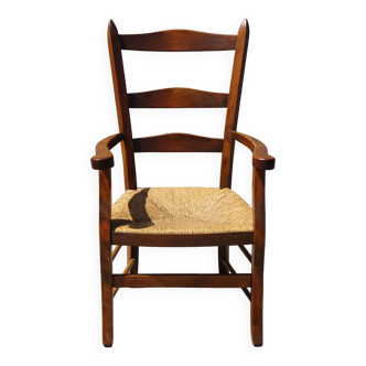 Solid wood armchair, straw-covered seat