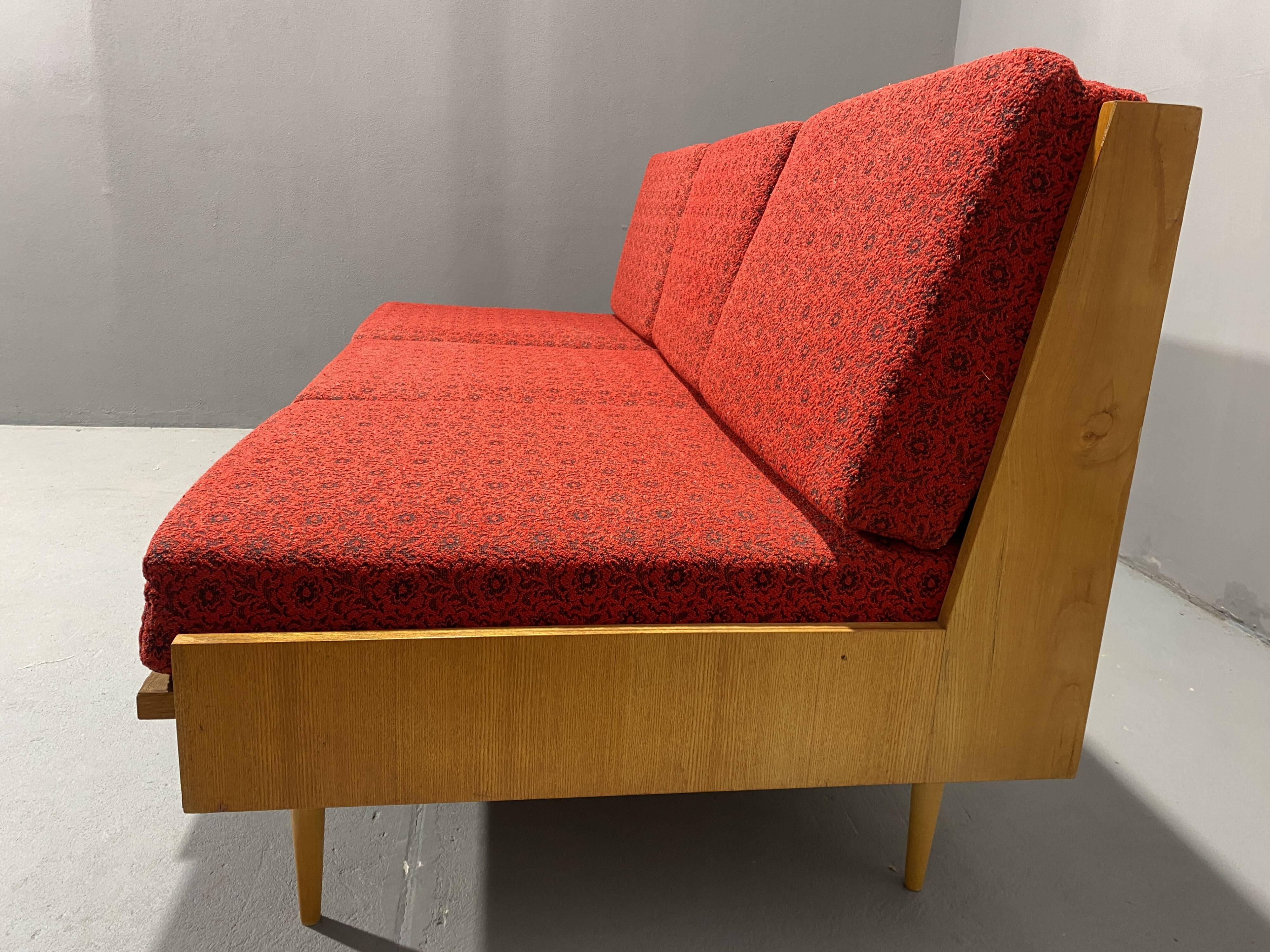 Mid-century folding sofa bed by Drevotvar, 1970s, Czechoslovakia