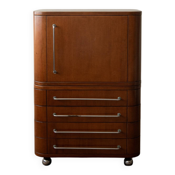 Cabinet en bois italien Art Déco avec détails en chrome, années 1930