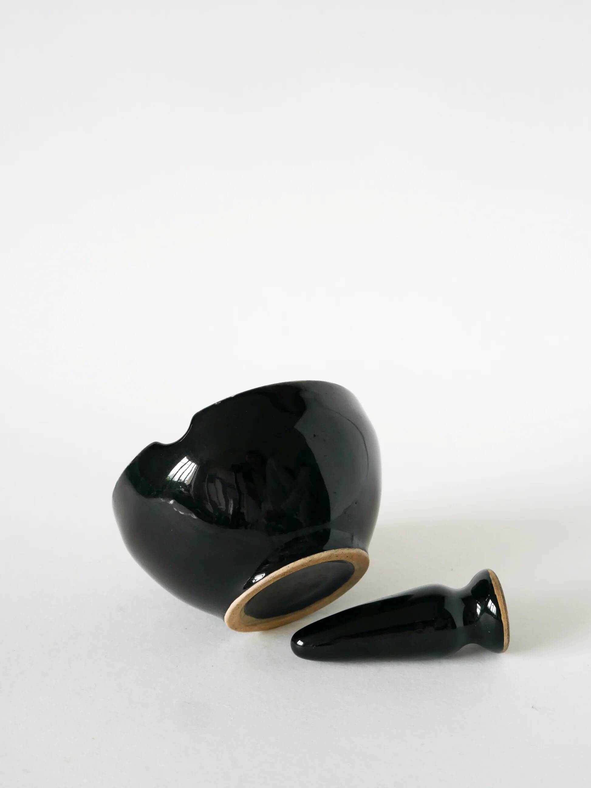 Large ceramic mortar, black & multicoloured, 1960