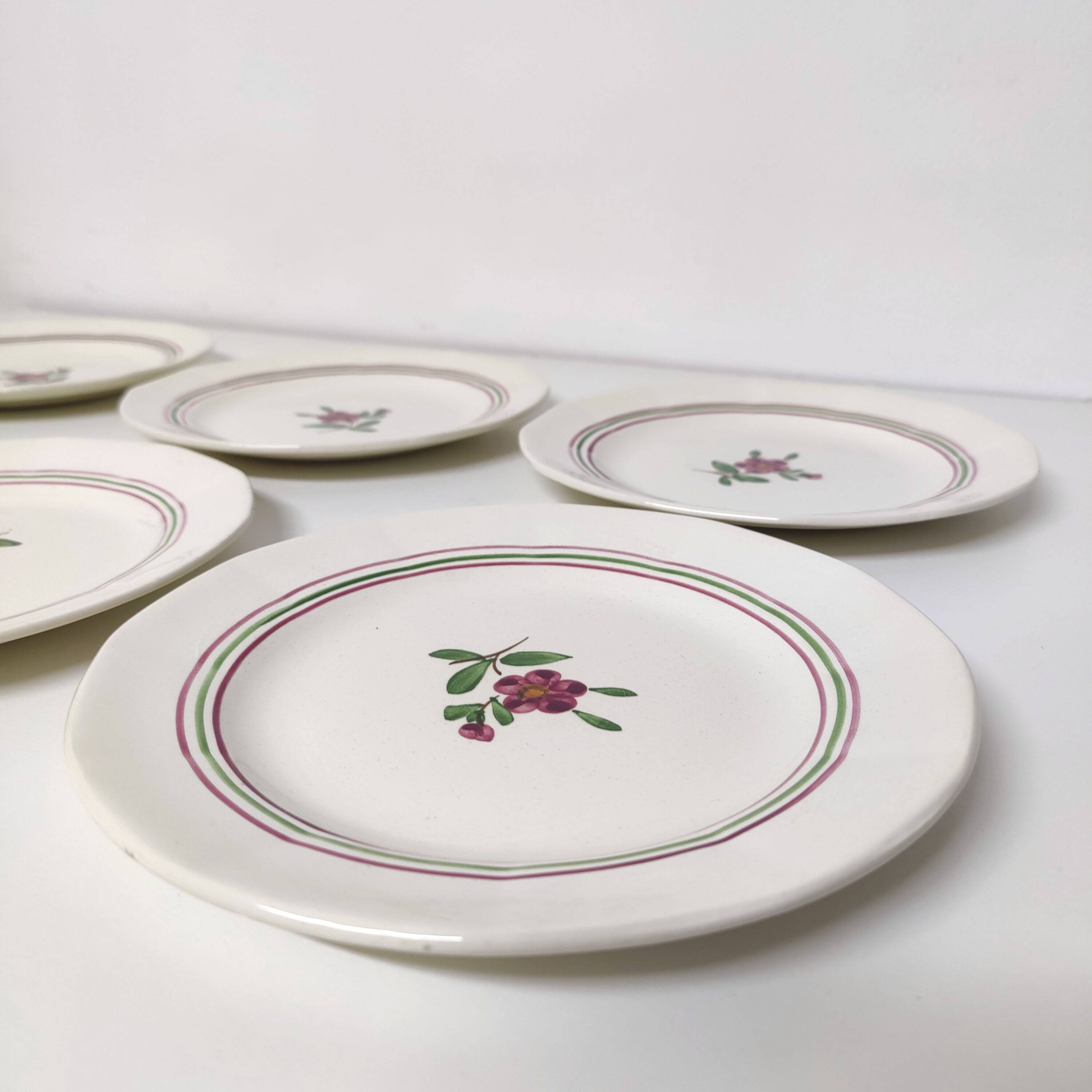 6 Sarreguemines earthenware dessert plate with flowers, Armelle model