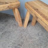 Pair of 2 patinated solid wood benches / stools