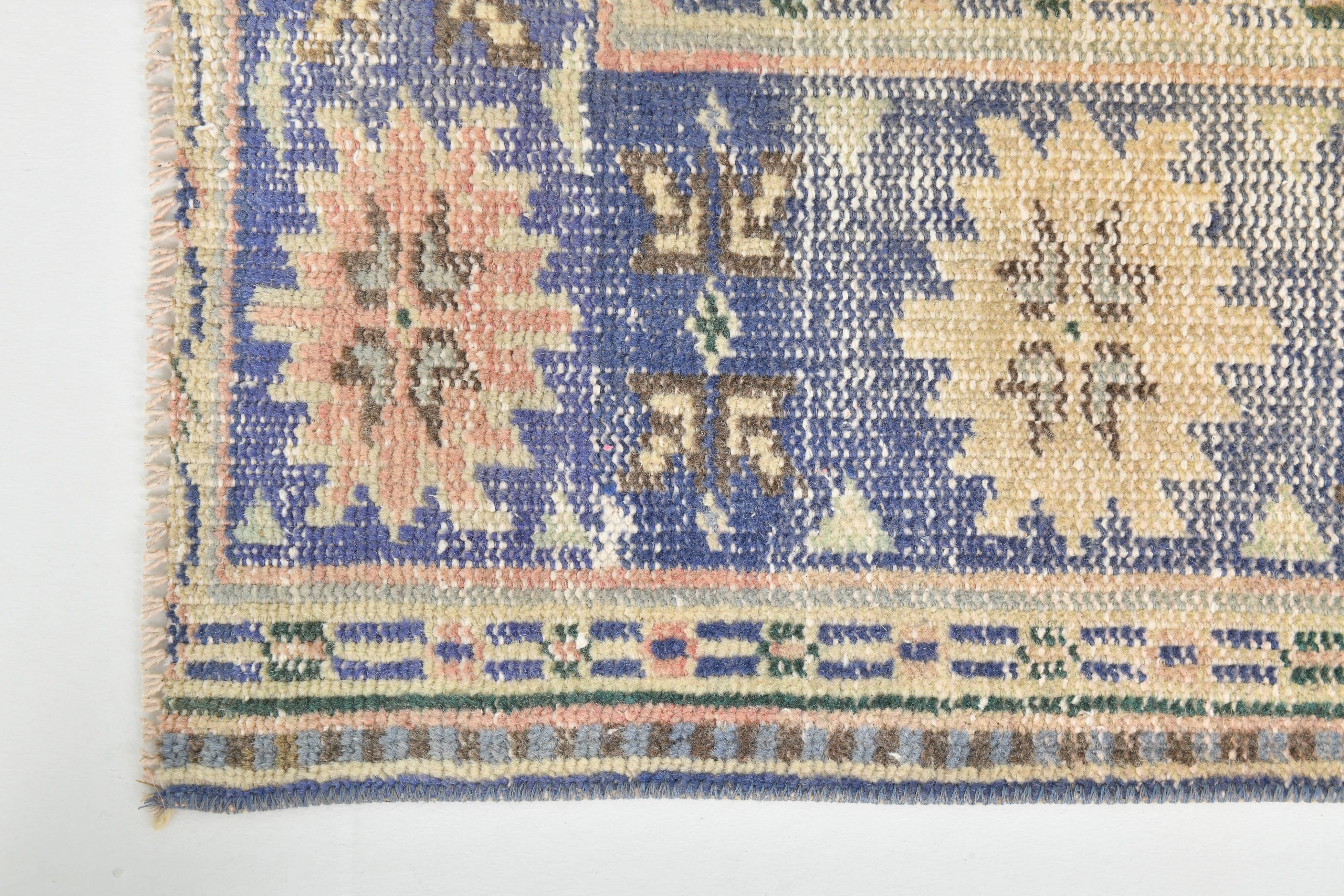 Grand Tapis Oushak Vintage, Laine Fait Main, Pêche et Bleu, 194x267 Cm