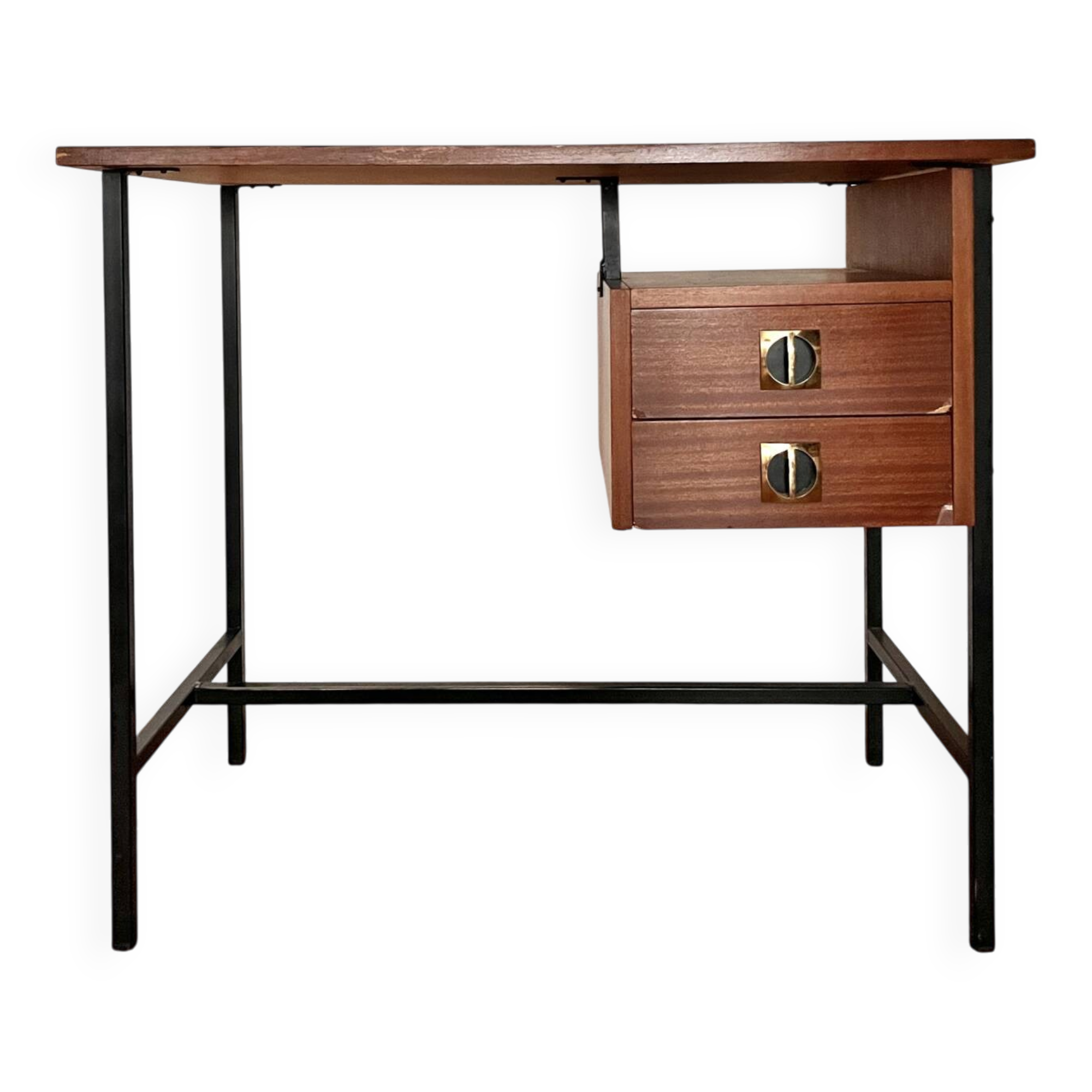 Vintage wooden metal desk design from the 1950s.