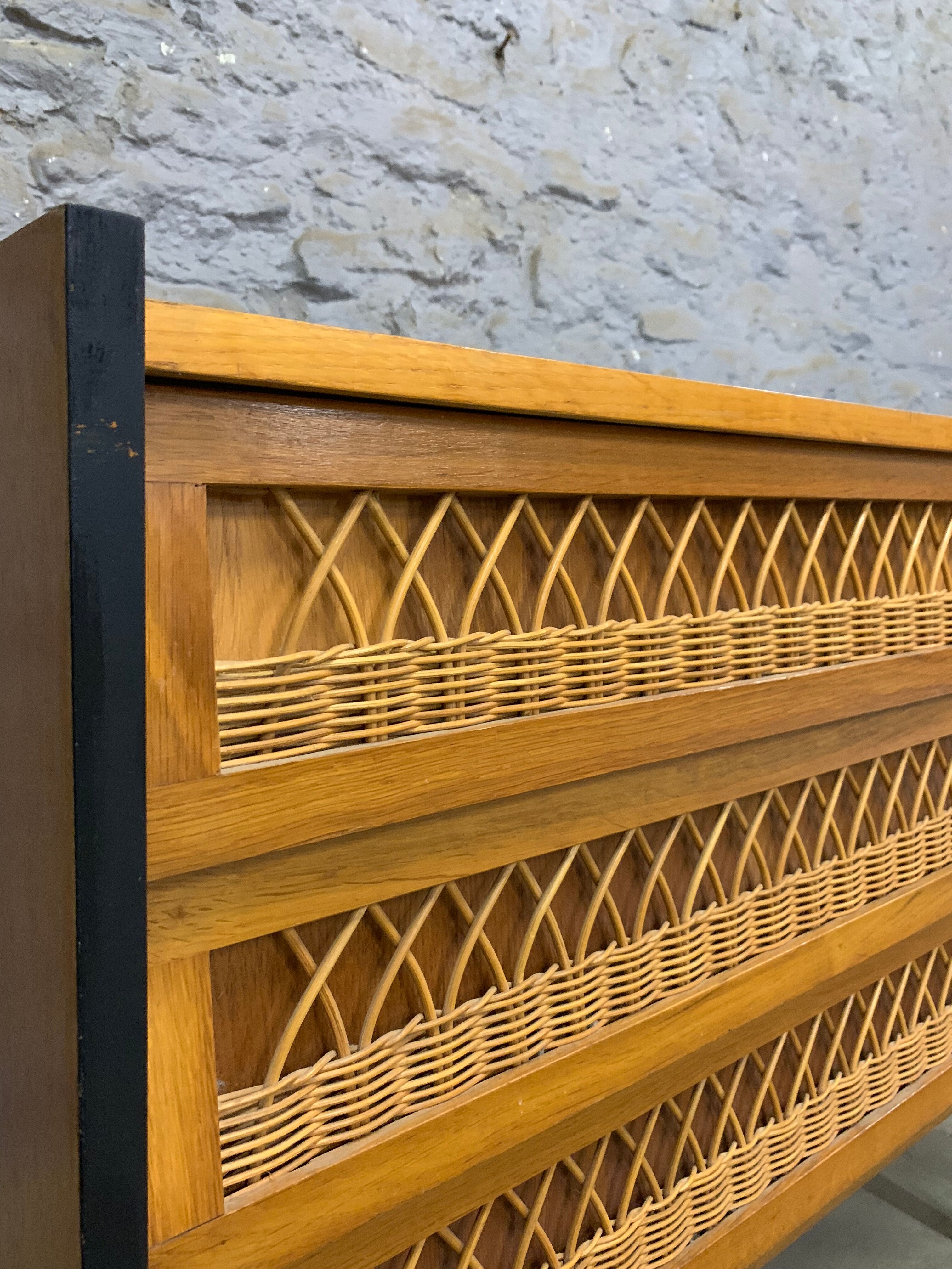 Old dresser oak and rattan 1960