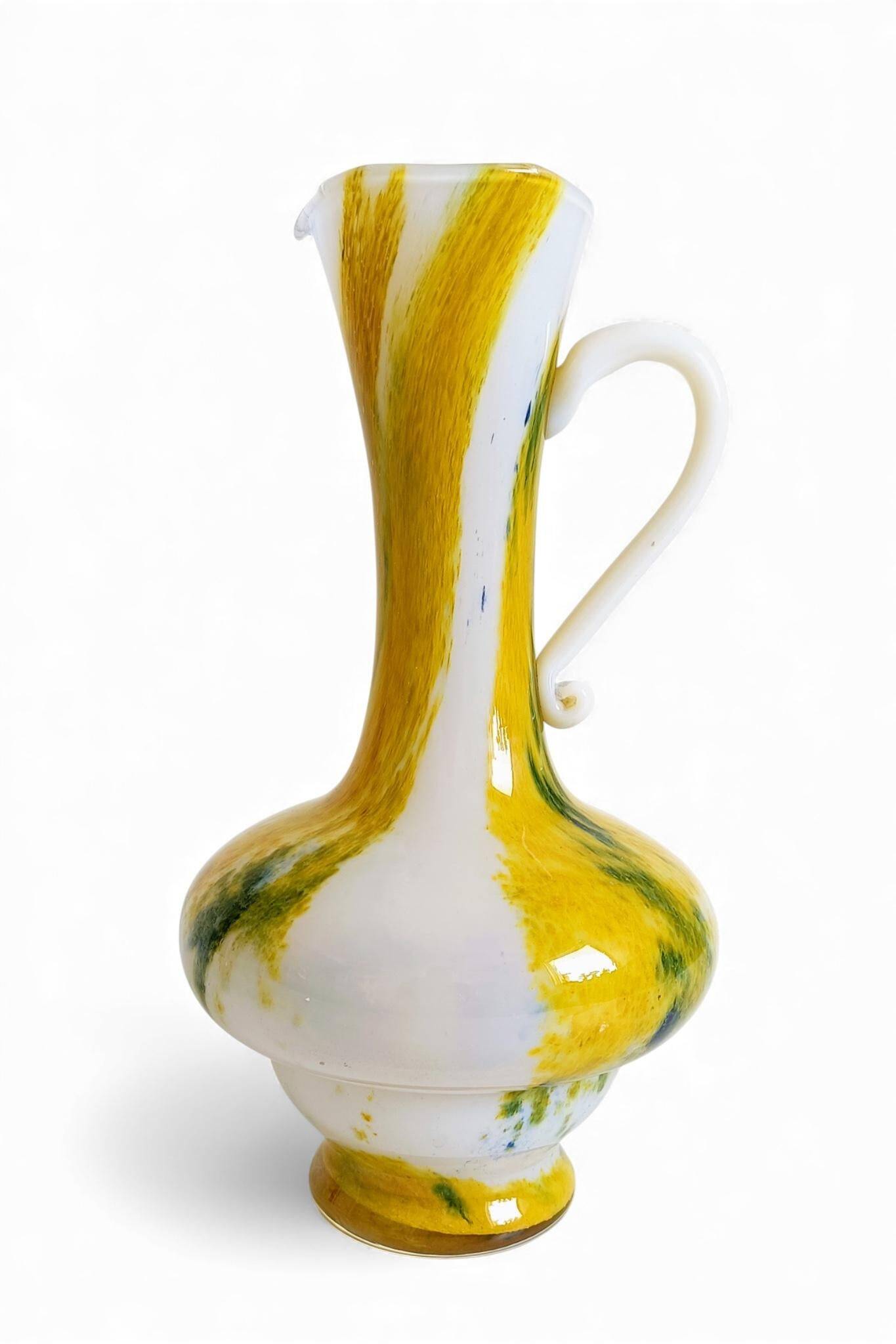 Cristallerie de Clichy White Opaline Pitcher Vase, Handmade in France